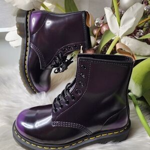 Dr. Martens 1460 Vegan Leather Black Rich Purple Oxford Combat Boots Sz 6US New